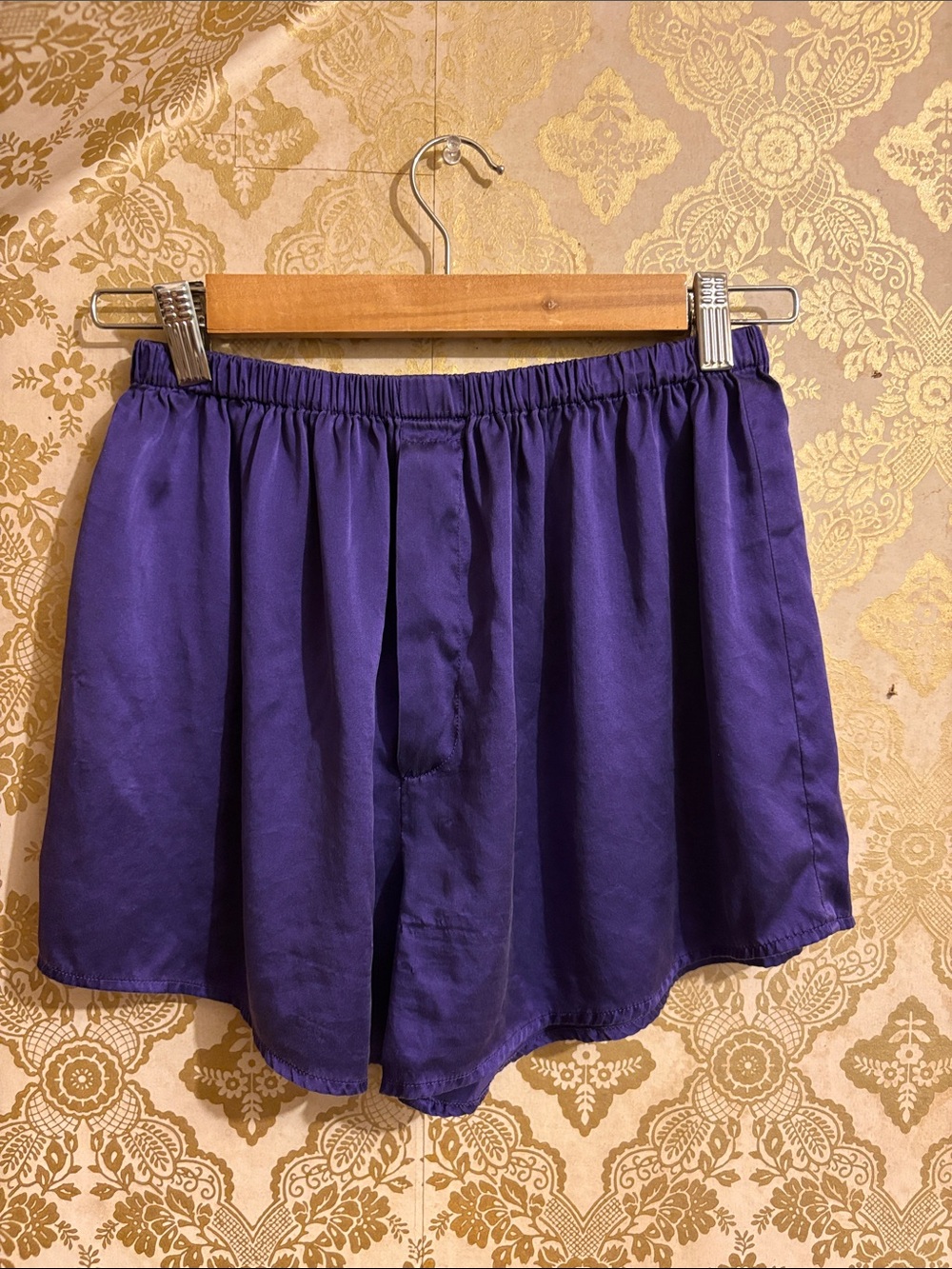 Frederick's of Hollywood Deep Purple Satin Elastic-Waist Shorts